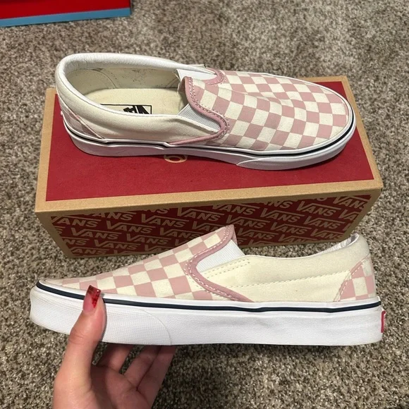 Vans Pink and White Checkered Slip-On Sneakers - Picture 1 of 4